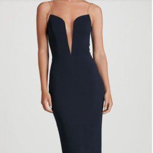Navy Plunge Midi Dress